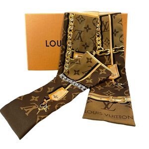 Unused Louis Vuitton Monogram Confidential Bandeau Brown Twilly Silk Scarf